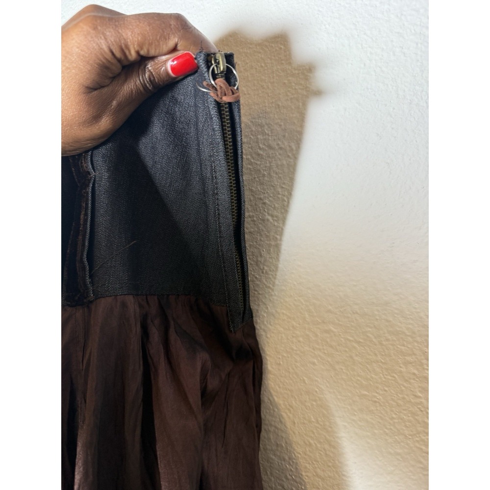 VTG Y2K‎ Brown & Denim Skirt XL Cottage Boho Gypsy Whimsigoth Tiered Festival - Picture 12 of 12